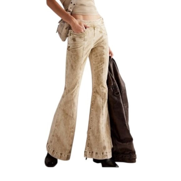 NWT Free People Fast Lane Low Rise Flare Pants in Crushed Rosemary - Picture 1 of 8